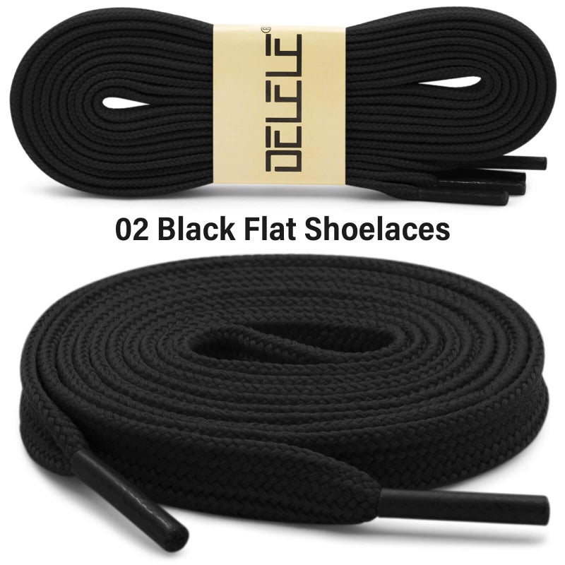 DELELE Solid Flat Shoe Laces: Hollow Thick Black Shoelaces for Sneakers 2 Pair 55 inch - Image 2